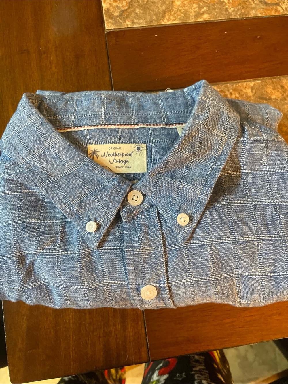 Weatherproof Washable Linen Shirt Mens XL Blue Short Sleeve Button Up W/ Pocket